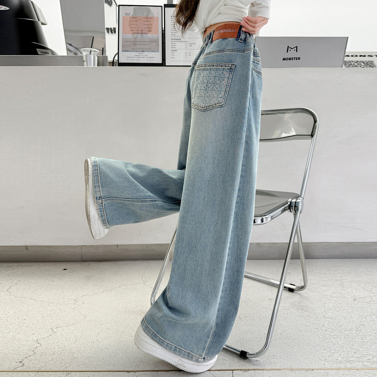 Children's Wide-Leg Pants Light Blue Denim Pants
