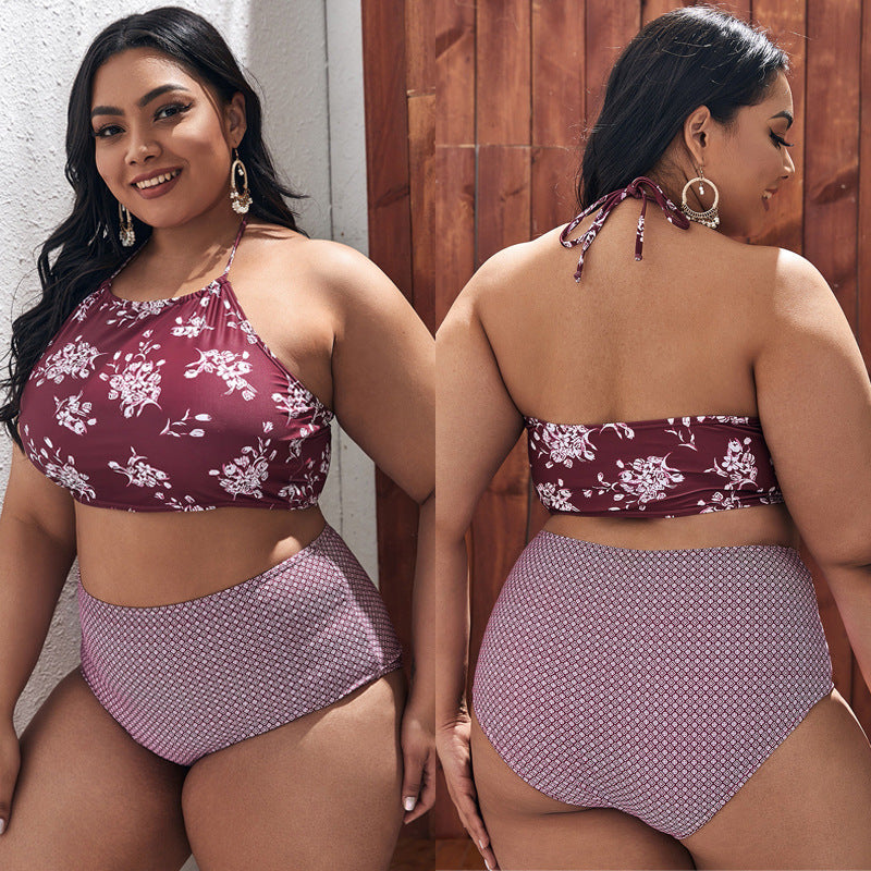 Floral Swimwear with Spliced Design, Sexy and Comfortable, Plus Size