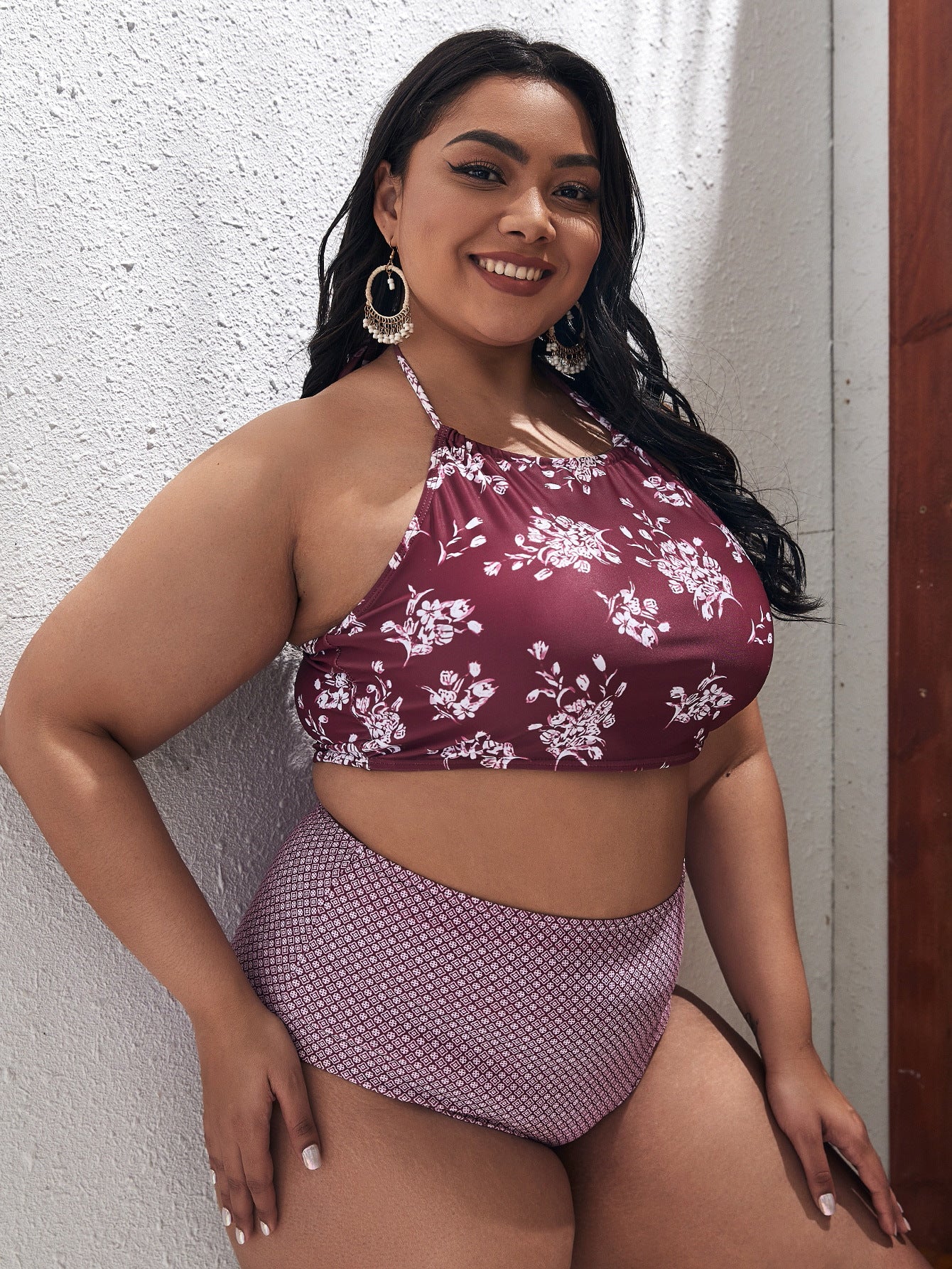 Floral Swimwear with Spliced Design, Sexy and Comfortable, Plus Size
