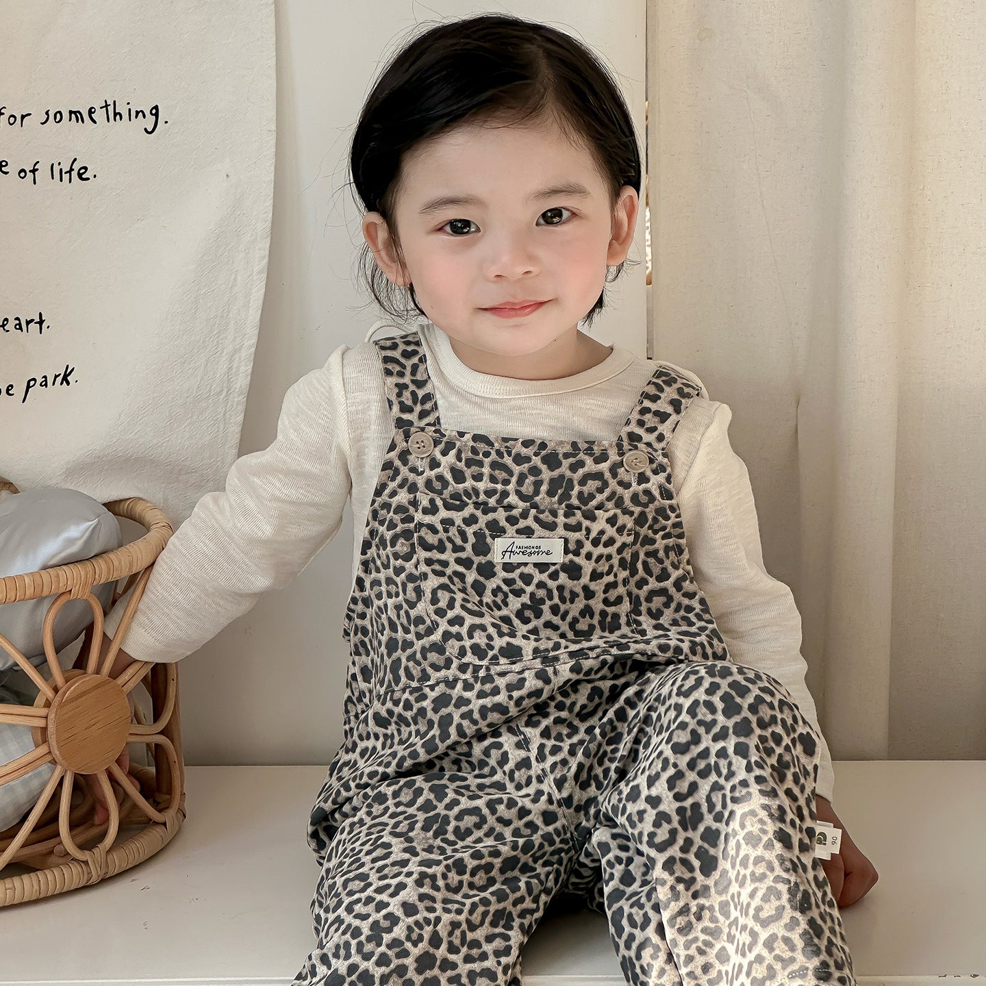 Spring New Baby Leopard Print Overalls Set, Boy's Bodysuit with Inner Shirt  Two-Piece Set