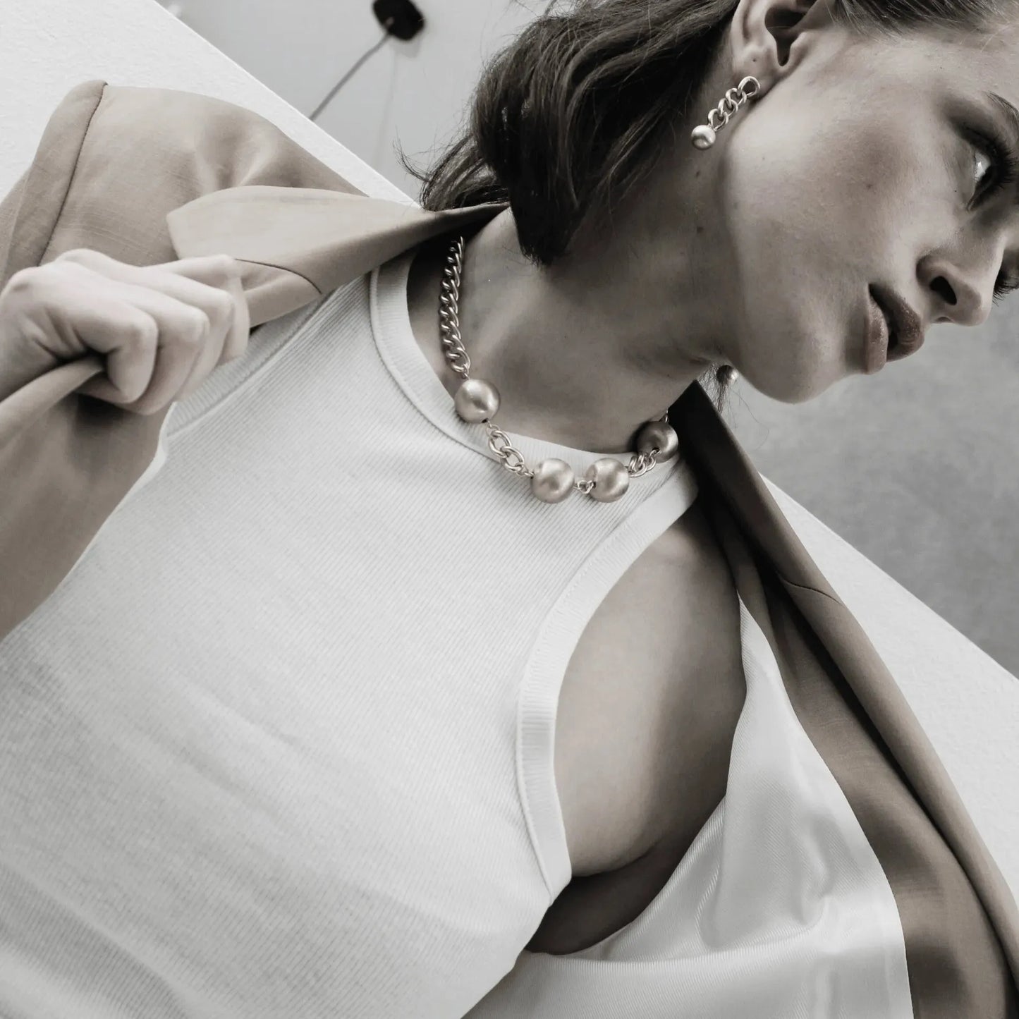 Tabitha Statement Ball Necklace Silver Plating