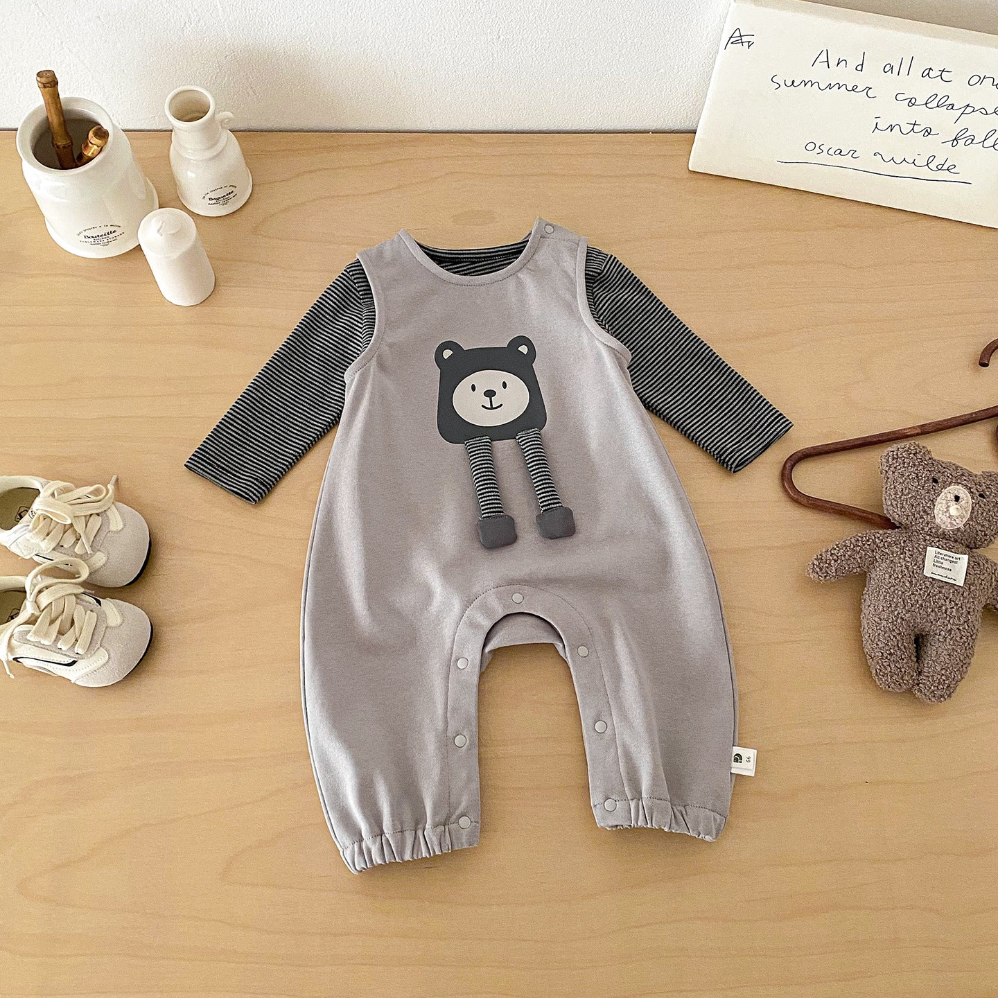 Spring New Baby Knit Romper Set for Boys, 3D Cartoon Romper with Inner Layer Two-Piece Set