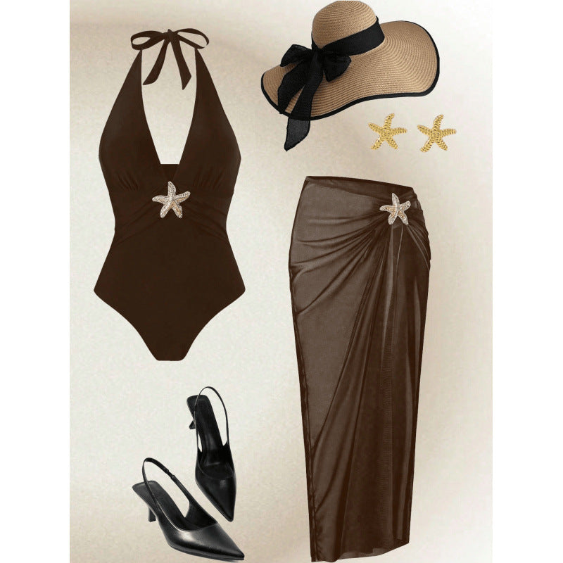 Sexy Beach Long Dress Elegant One-Piece Swimsuit Two-Piece Swimwear Set