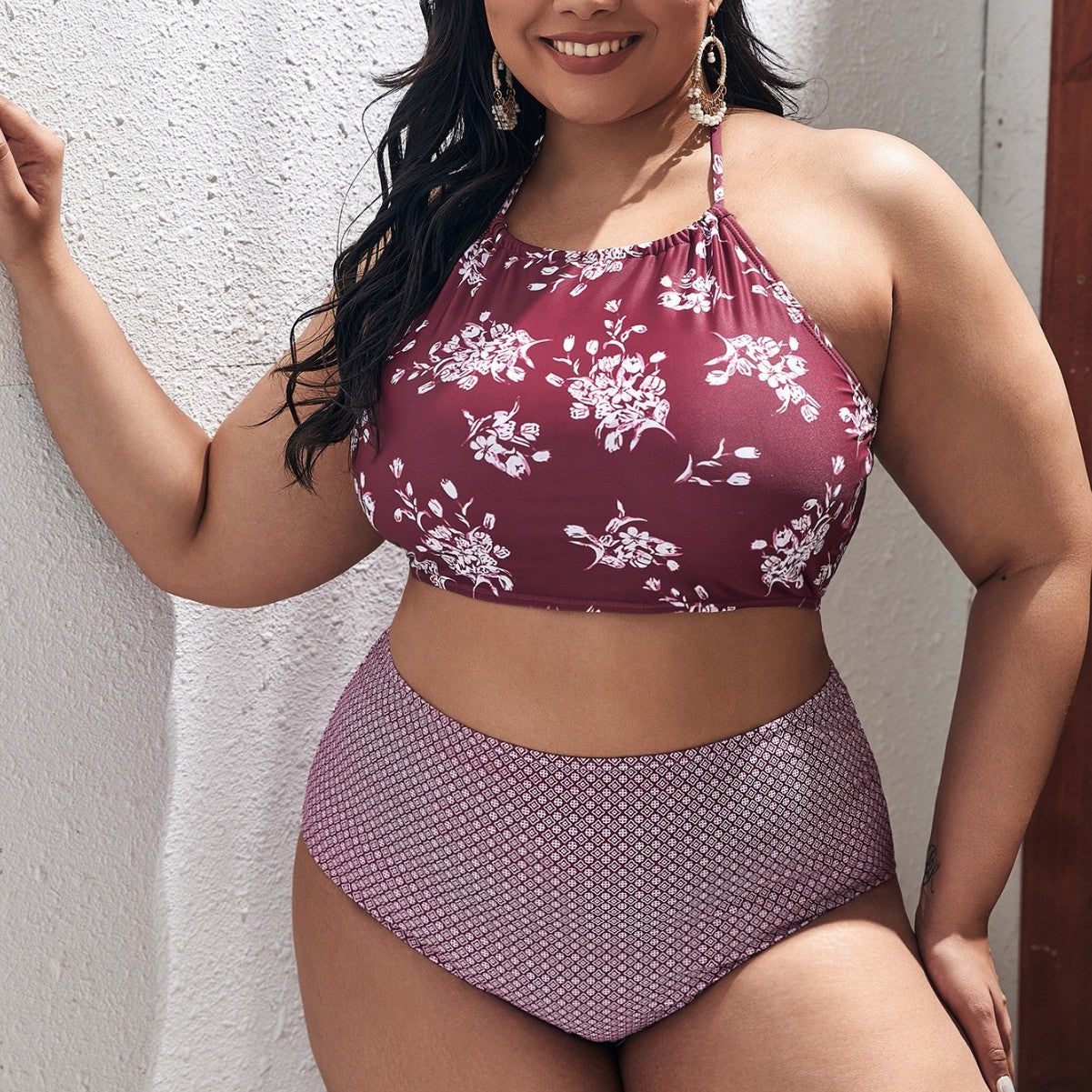 Floral Swimwear with Spliced Design, Sexy and Comfortable, Plus Size