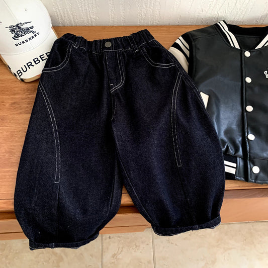 Spring and autumn casual straight leg loose curved knife jeans