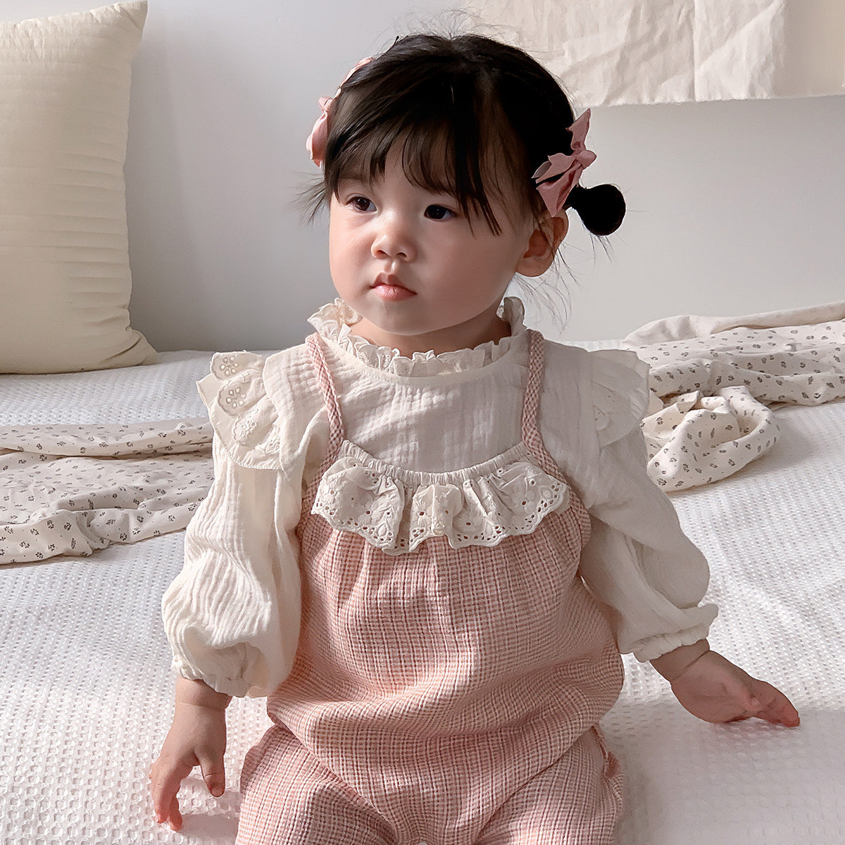 Cute Princess Style Baby Girl Autumn Outfit Set Fashionable  Infant Clothes, Sweet Two-Piece Suit with Bodysuit and Top