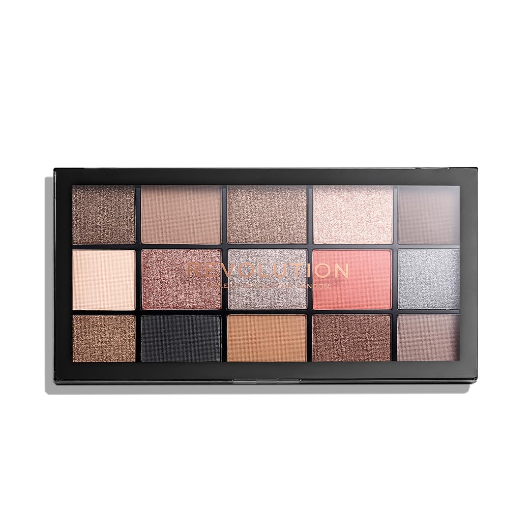 Revolution Beauty London Reloaded Eyeshadow Palette, Highly Pigmented, 15 Shades, Matte and Shimmer Finishes, Iconic 3.0, 16.5g