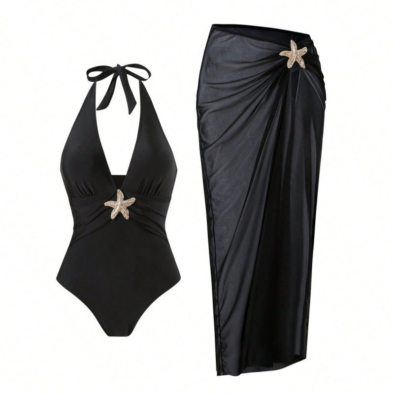 Sexy Beach Long Dress Elegant One-Piece Swimsuit Two-Piece Swimwear Set