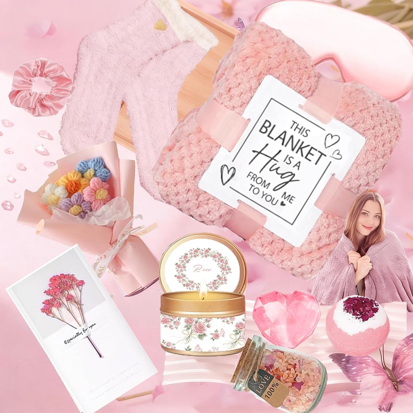 Birthday Gifts for Women Self Care Get Well Soon Gift Baskets,Women ROSE Spa Care Package Thinking of You Presents,Sympathy Gifts for Mum HerFriend Sister Wife