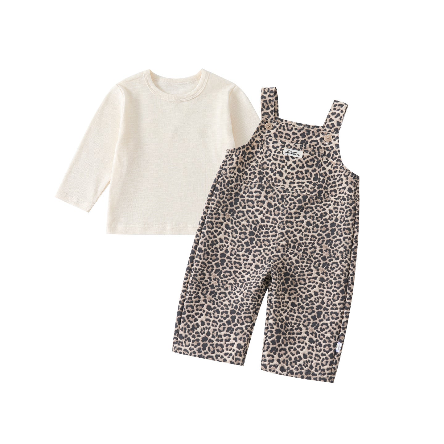 Spring New Baby Leopard Print Overalls Set, Boy's Bodysuit with Inner Shirt  Two-Piece Set