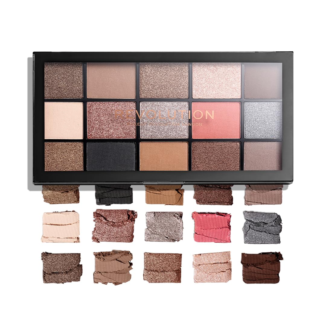 Revolution Beauty London Reloaded Eyeshadow Palette, Highly Pigmented, 15 Shades, Matte and Shimmer Finishes, Iconic 3.0, 16.5g