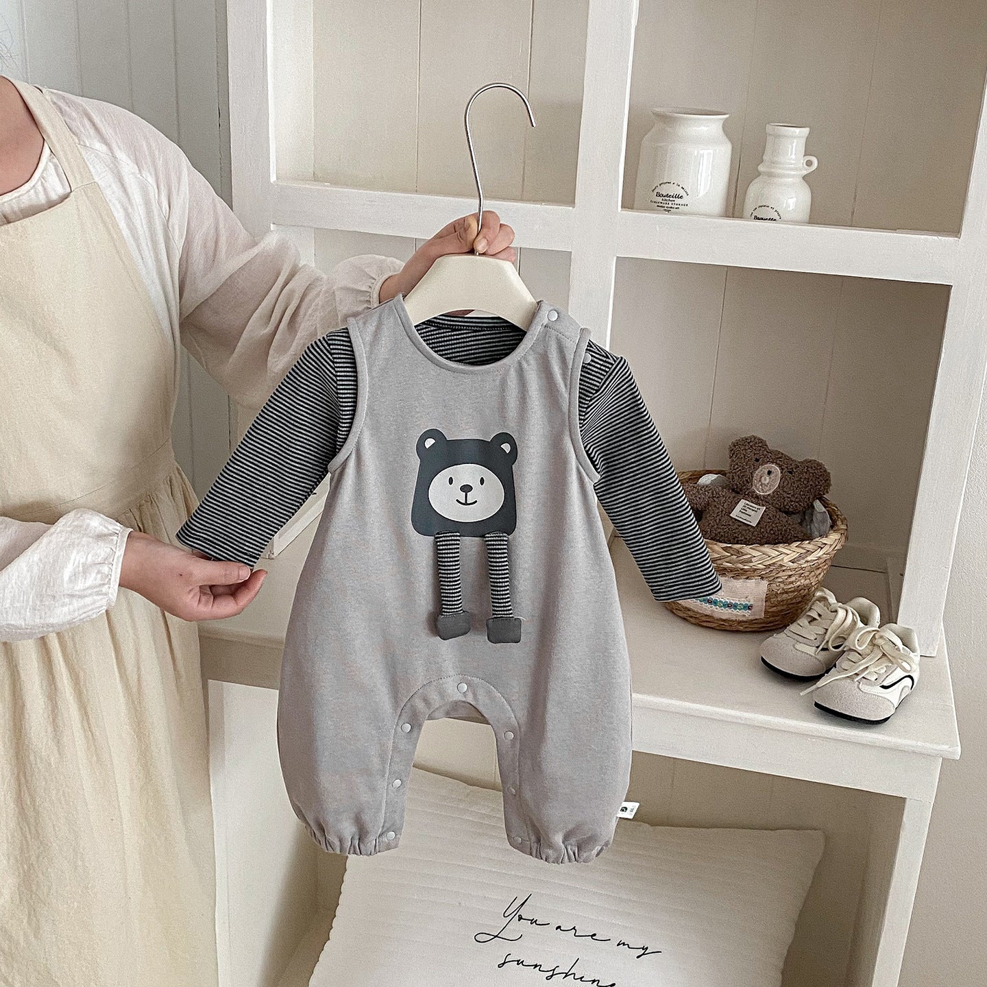 Spring New Baby Knit Romper Set for Boys, 3D Cartoon Romper with Inner Layer Two-Piece Set