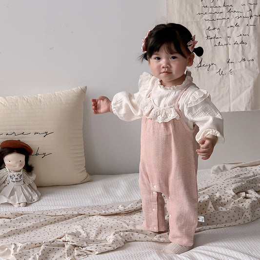 Cute Princess Style Baby Girl Autumn Outfit Set Fashionable  Infant Clothes, Sweet Two-Piece Suit with Bodysuit and Top