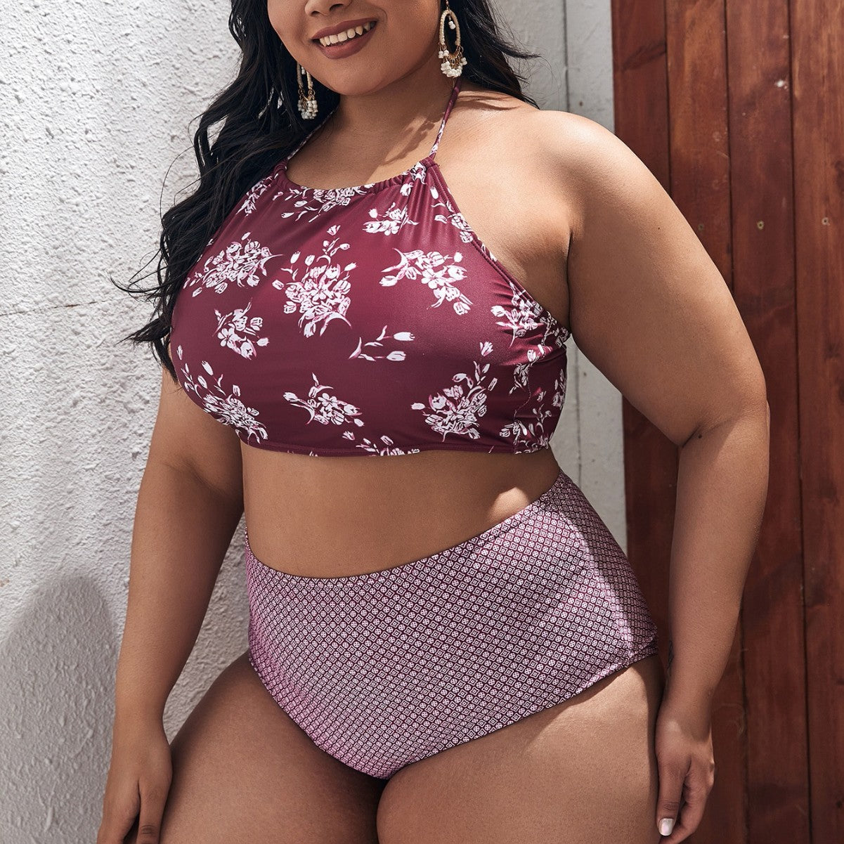 Floral Swimwear with Spliced Design, Sexy and Comfortable, Plus Size