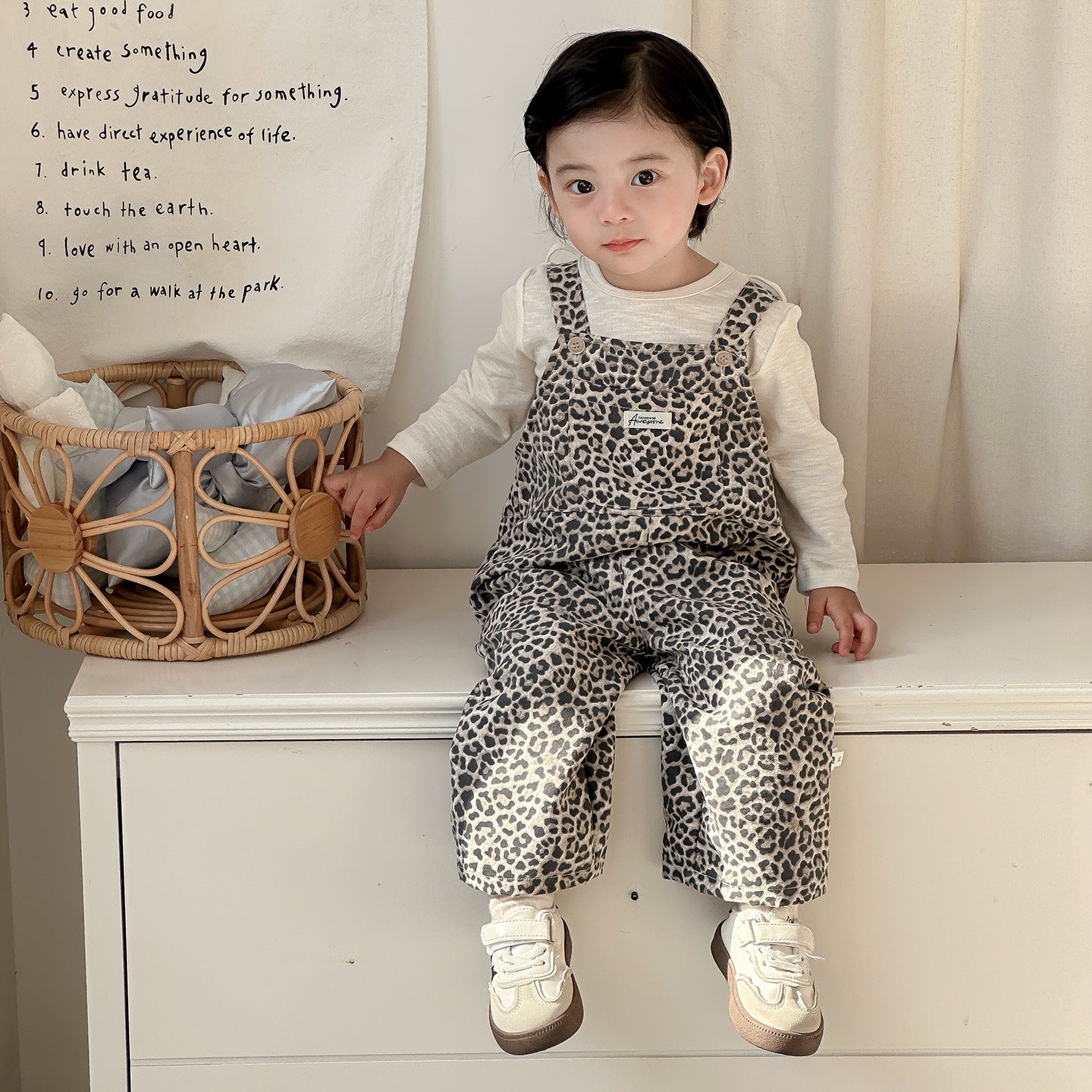 Spring New Baby Leopard Print Overalls Set, Boy's Bodysuit with Inner Shirt  Two-Piece Set