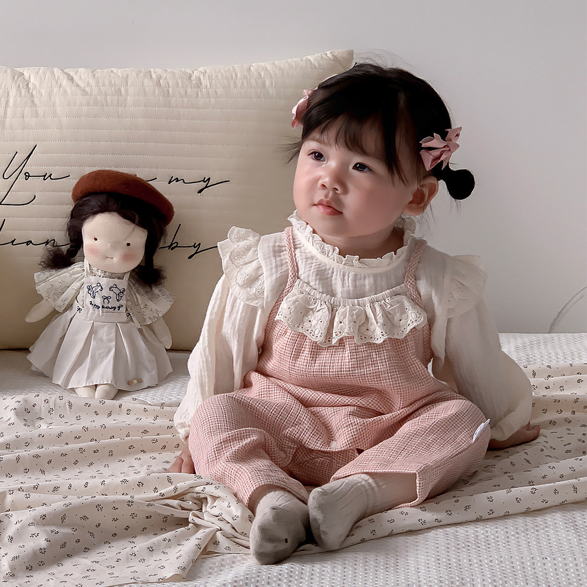 Cute Princess Style Baby Girl Autumn Outfit Set Fashionable  Infant Clothes, Sweet Two-Piece Suit with Bodysuit and Top