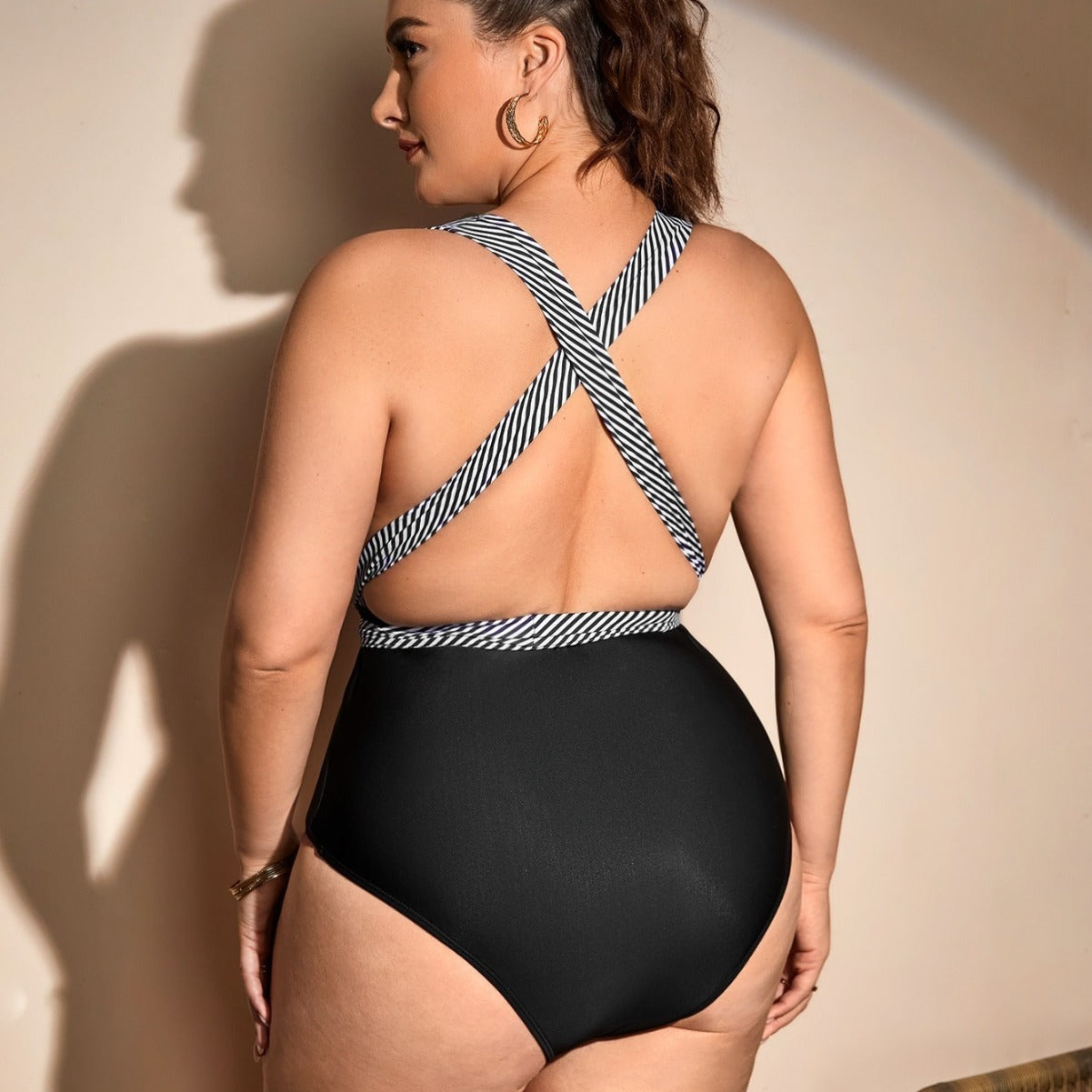 One-Piece Swimsuit Large Size Striped Tie Design Slim Fit Sexy