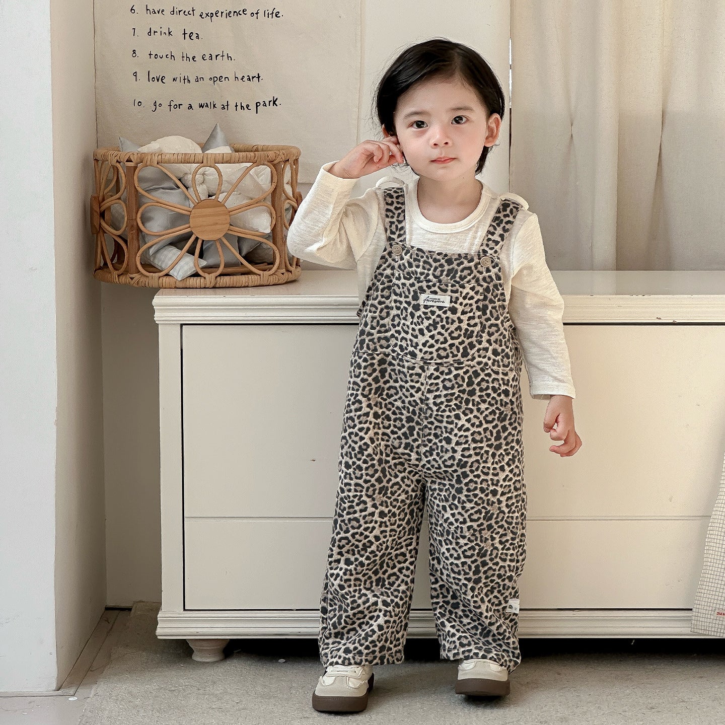 Spring New Baby Leopard Print Overalls Set, Boy's Bodysuit with Inner Shirt  Two-Piece Set