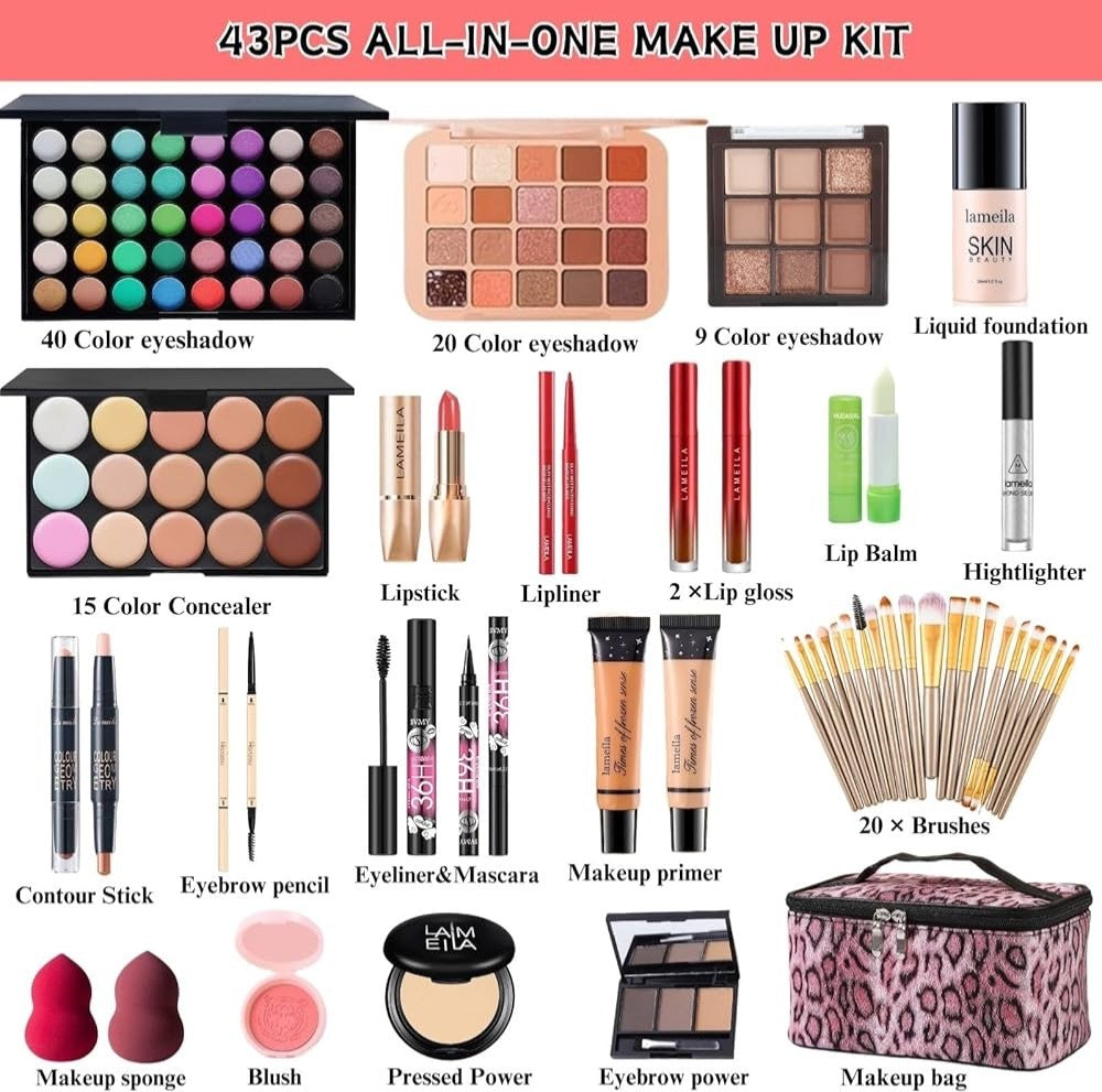 All in One Makeup Kit for Women Full Kit - 44PCS Professional Makeup Set with Fo