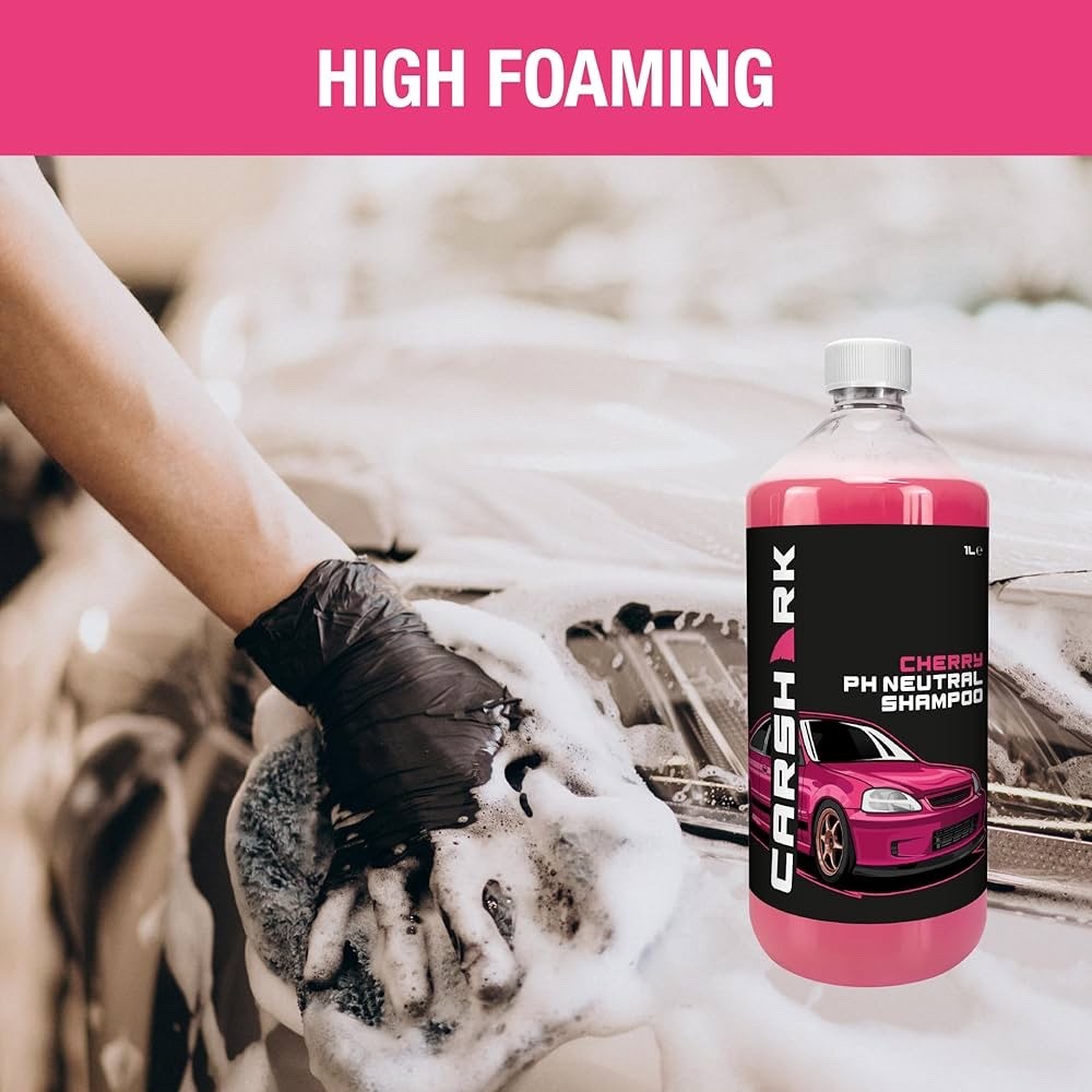 Car Cleaning Kit, Gift Set with Cherry Shampoo 1L, Wheel Cleaner 1L, Glass Clean
