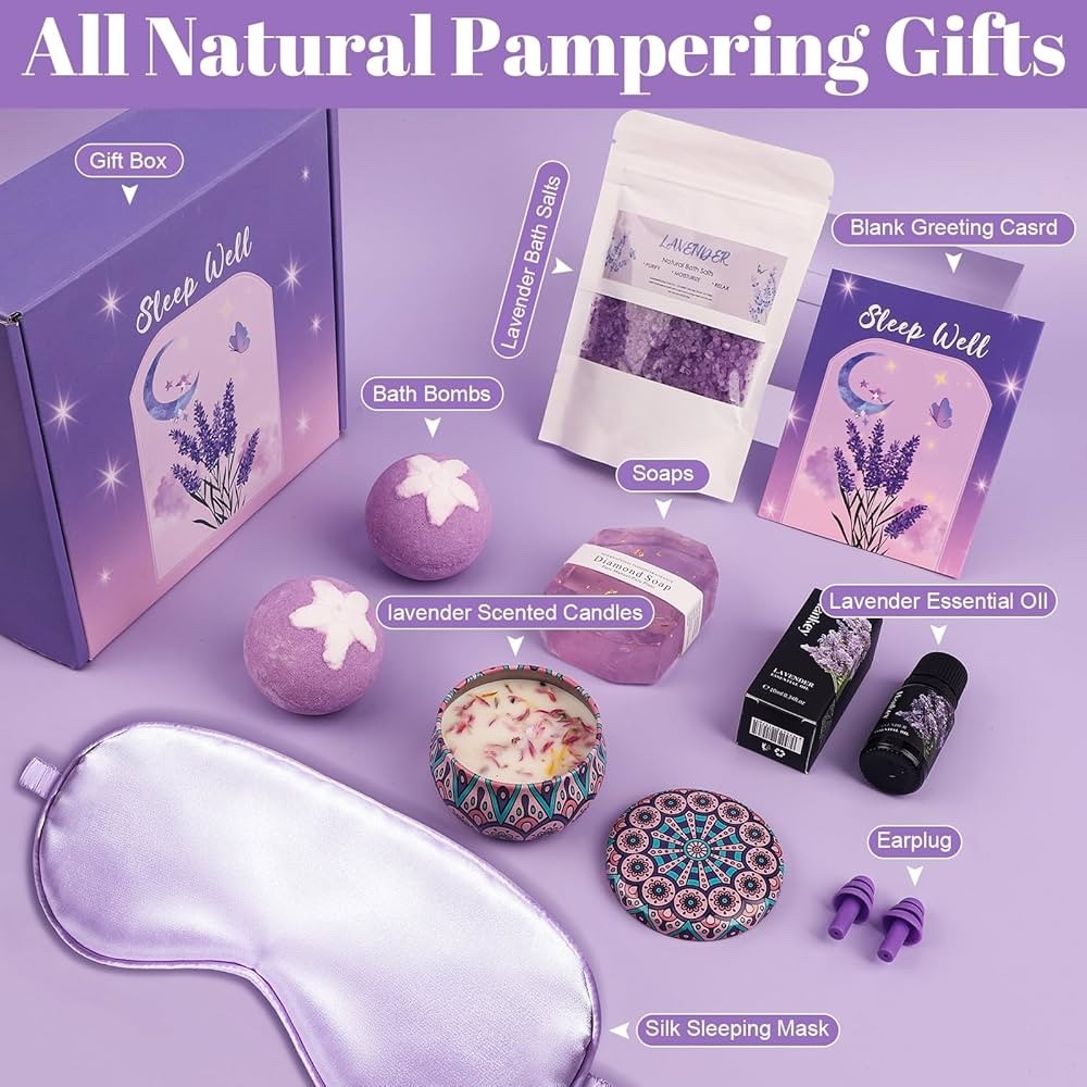 Lavender Pamper Gift Set for Women - Luxury Relaxation Spa Hamper for Her, Uniqu